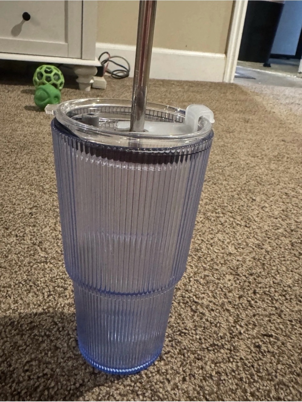 Ribbed Tall Reusable Tumbler with Straw - Light Blue